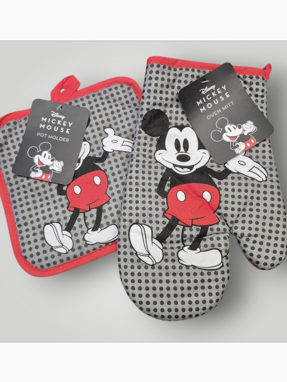 Disney Mickey Mouse 2-Piece Oven Mitt and Pot Holder Det Red & Gray